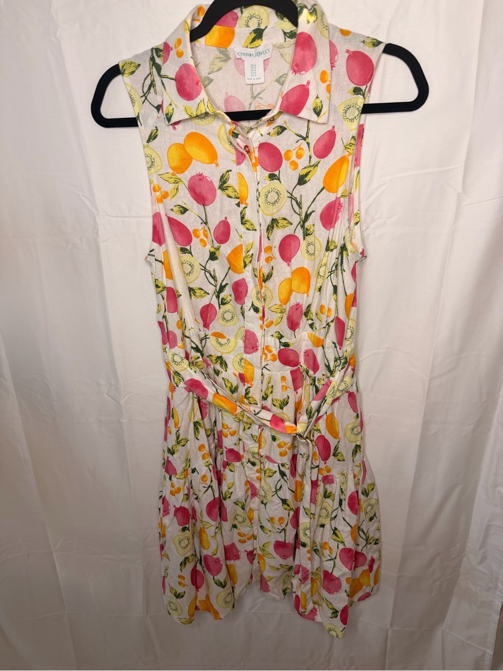 Cynthia Rowley Sleeveless Fruit-Print Mini Dress in Pink & Yellow